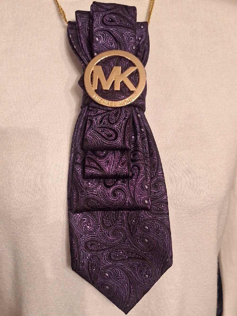 Chaps Deep Purple Paisley Silk Tie with Gold MK Pin